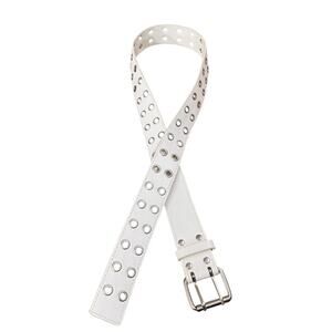 White Leather Grommet Belt M Long Silver Tone Buckle Punk Style Y2k
